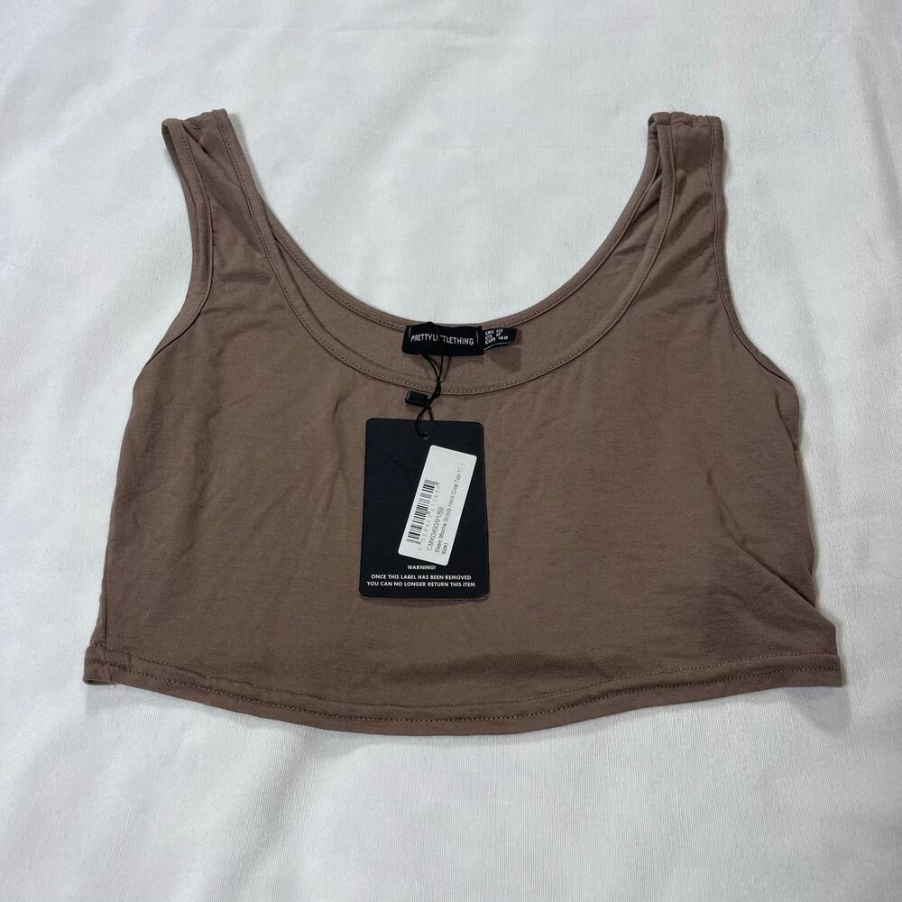 PrettyLittleThing Brown Taupe Cropped Tank Top Scoop Neck NWT Women’s 8